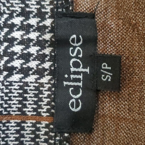 Eclipse Lapel Colar Folding Sleeve Open Front Plaid Blazer Brown Size Small - Picture 7 of 12